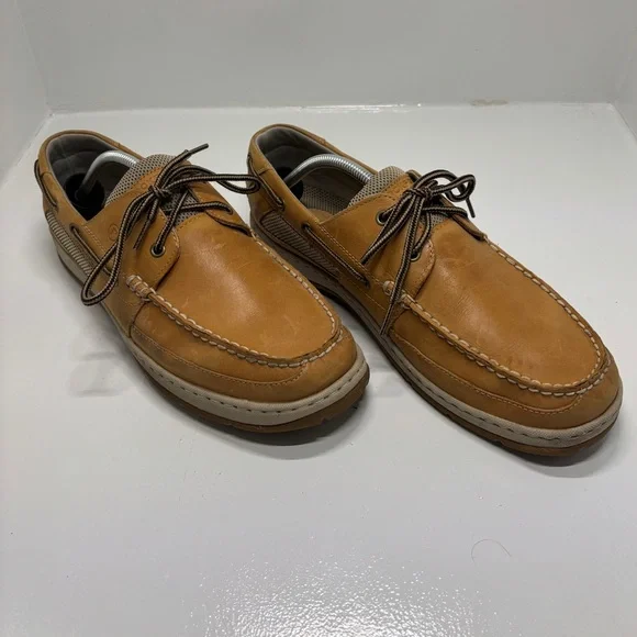 Rockport Men’s 11.5 Leather Boat Shoes Tan Brown Lace-Up Casual Comfort Shoes - Picture 4 of 16